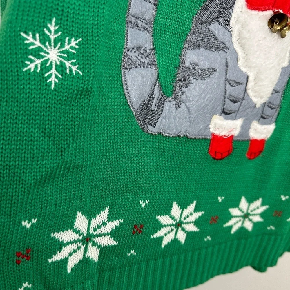 Meowy Christmas Kitty with Bells Ugly Christmas Sweater Sz XL